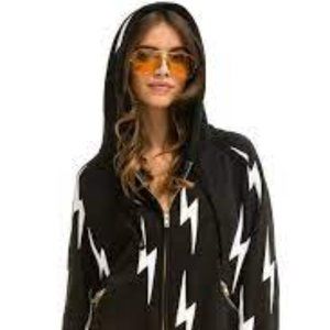 Aviator Nation Bolt Stitch Repeat Hoodie (Black and White) -- Size XS (unisex)